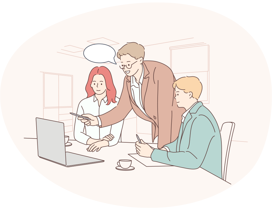 社員が3人で会話しているイラスト